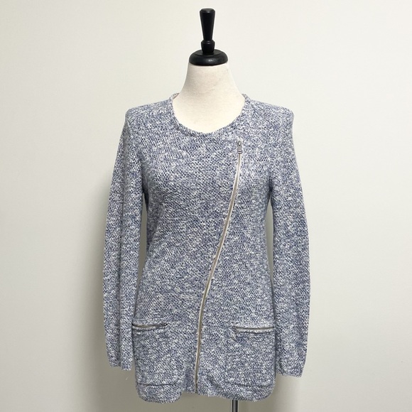 Banana Republic Sweaters - Banana Republic Knit Ivory Blue Asymmetrical Zip Up Sweater Cardigan Medium